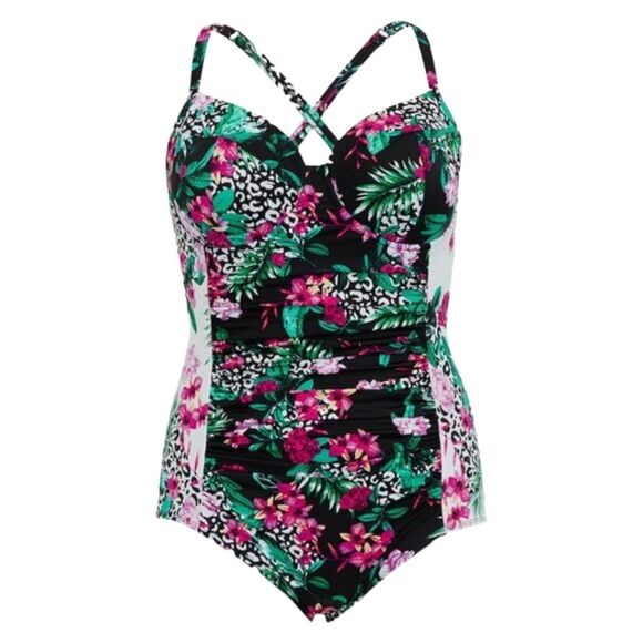 TORRID leopard and floral Slim Fix Underwire One Piece Swim, 4X, DD/F. - Picture 4 of 8